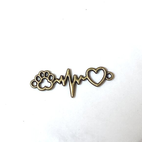 3/10$, Bronze Paw Print Heart Beat Charm for Jewelry Making, DIY Projects - Picture 2 of 4